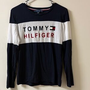 Tommy Hilfiger Navy and White Logo Long Sleeve Tee